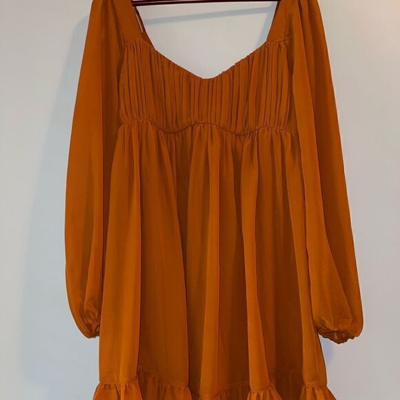Abercrombie & Fitch Women's Long-Sleeve Ruched Babydoll Mini Dress Size MT - Picture 9 of 11